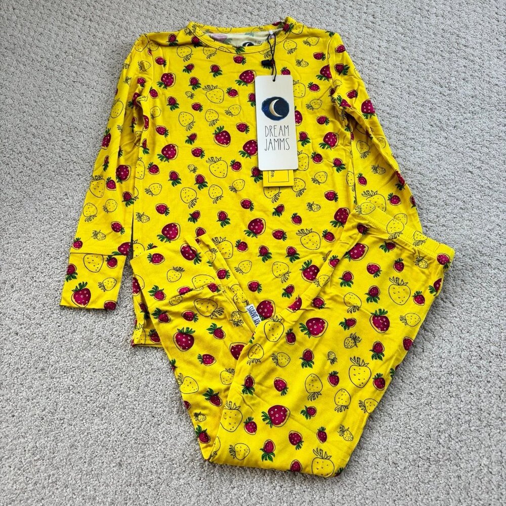 Dream Jamms Dreamiere yellow strawberry bamboo pajamas